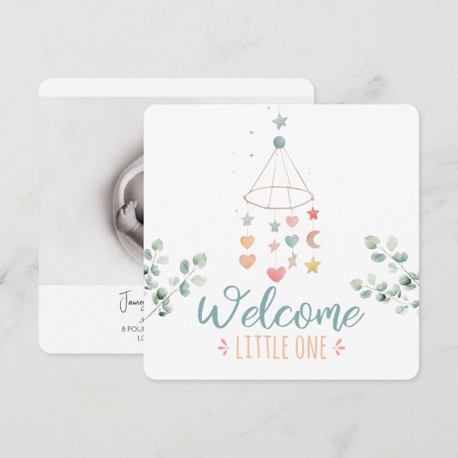 Boho Simplicity Welcome Little One Baby Announcement (Front/Back)