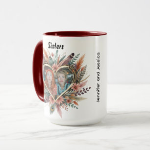 Boho Sister Mug with Floral Heart & Names