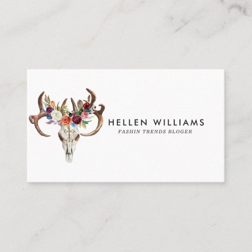 Boho skull and flowers business card