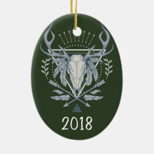 Boho Skull Keepsake Year Ceramic Ornament