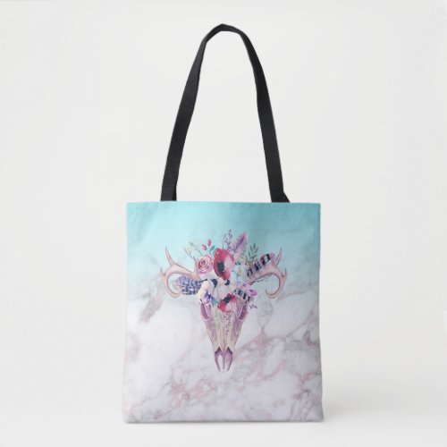 Boho Skull  Marble Ombre Tote Bag