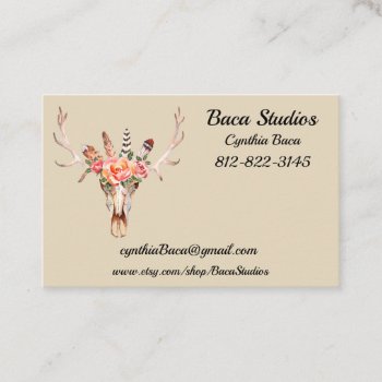 Boho Skull Watercolor Personalize Euro Size 100 Business Card by Frasure_Studios at Zazzle