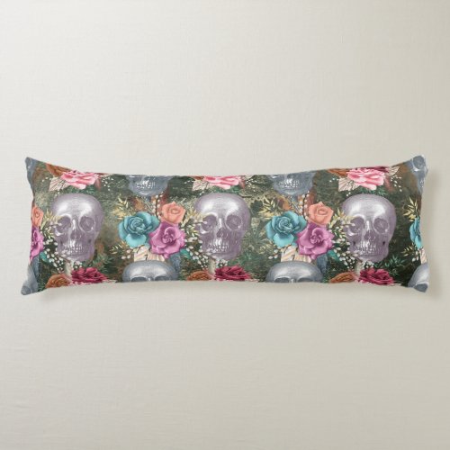 Boho Skull with Flowers Body Pillow