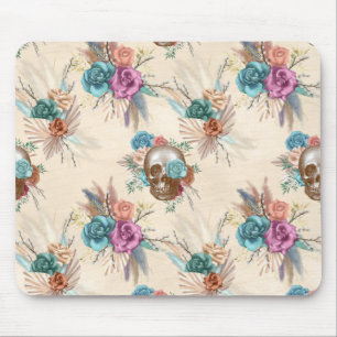 Boho Skull with Flowers Mouse Pad
