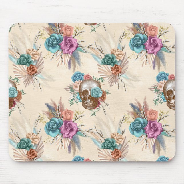 Boho Skull with Flowers Mouse Pad (Front)
