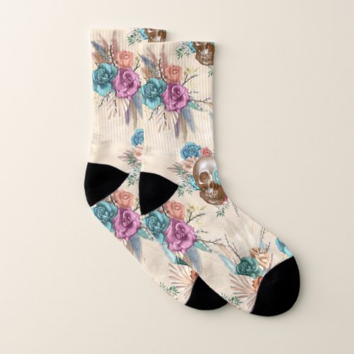 Boho Skull with Flowers Socks