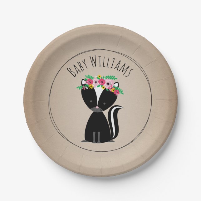 Boho Skunk Cardstock Inspired Custom Baby Shower Paper Plates (Front)
