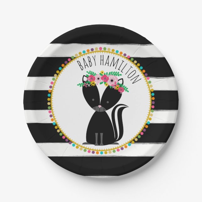 Boho Skunk Cardstock Inspired Custom Baby Shower Paper Plates (Front)