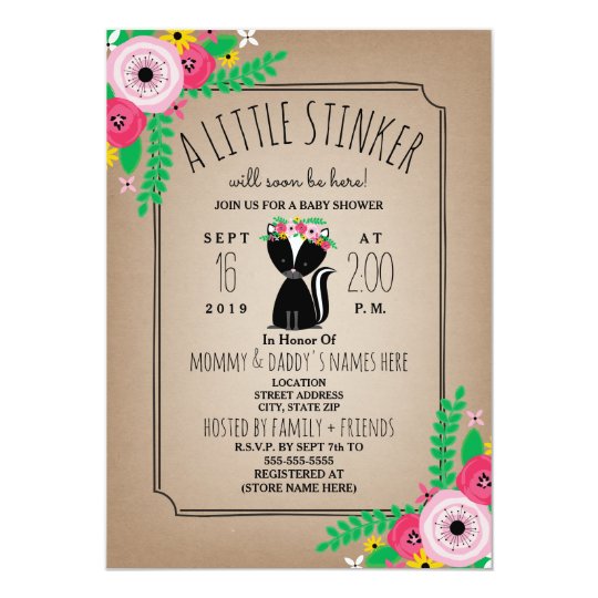 Boho Skunk Fl Cardstock Inspired Baby Shower Invitation Zazzle Boho Skunk Fl Cardstock Inspired Baby Shower Invitation