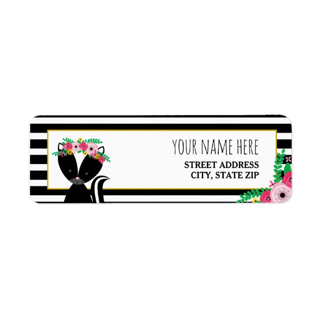 Boho Skunk Floral Stripes Baby Shower Label (Front)
