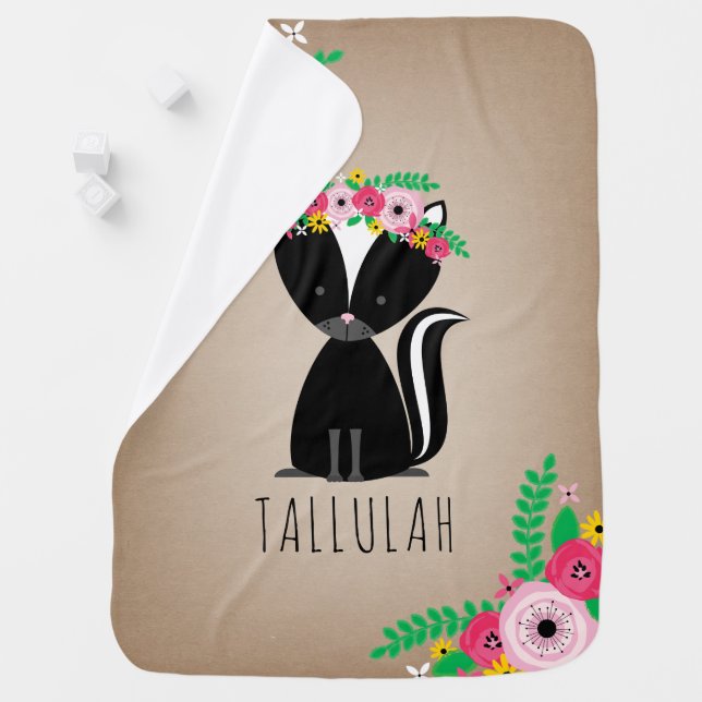 Boho Skunk Personalized Baby Blanket - Brown (In Situ)