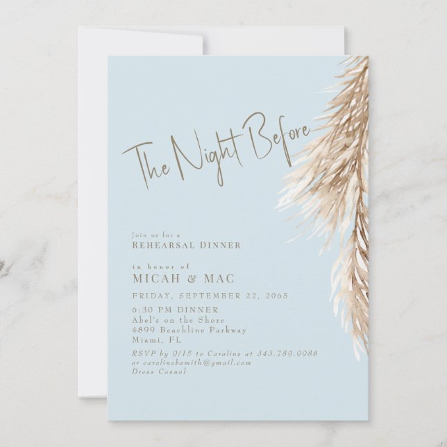 Boho Sky Blue The Night Before Pampas Invitation (Front)