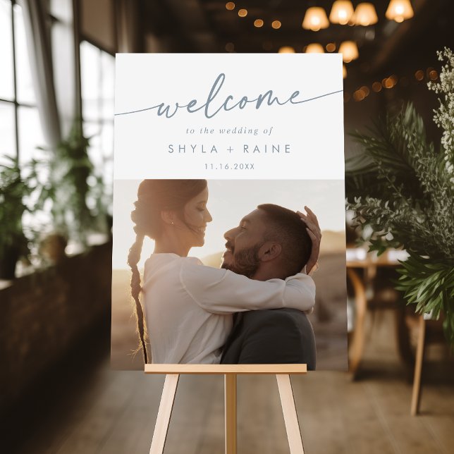 Boho Slate Blue Photo Wedding Welcome Sign (Creator Uploaded)