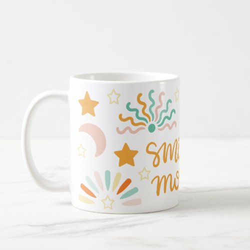 Boho Smile More Moon Stars Pastel Colorful Pattern Coffee Mug