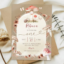 Boho Snail and Mushroom wildflower Birthday Party Invitation