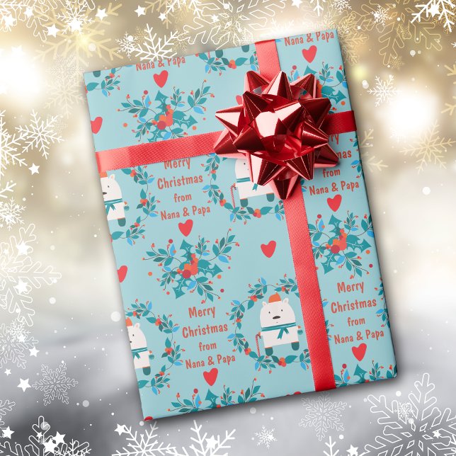 Boho Snow Bear Wreath and Hearts Christmas Wrapping Paper (Creator Uploaded)