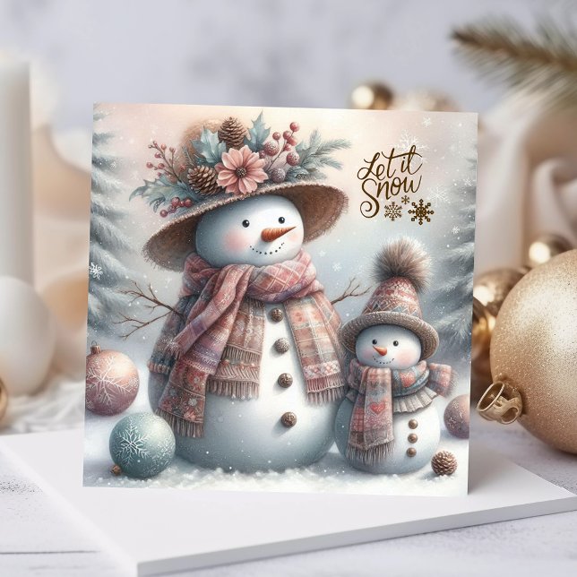 Boho Snow Woman and Child Merry Christmas  Holiday Card (Creator Uploaded)