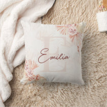Boho Soft Baby Girl Nursery Kid Monogram Pink Name Throw Pillow