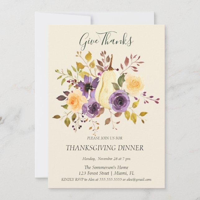 Boho Soft Color Pumpkin Give Thanks Invitation (Front)