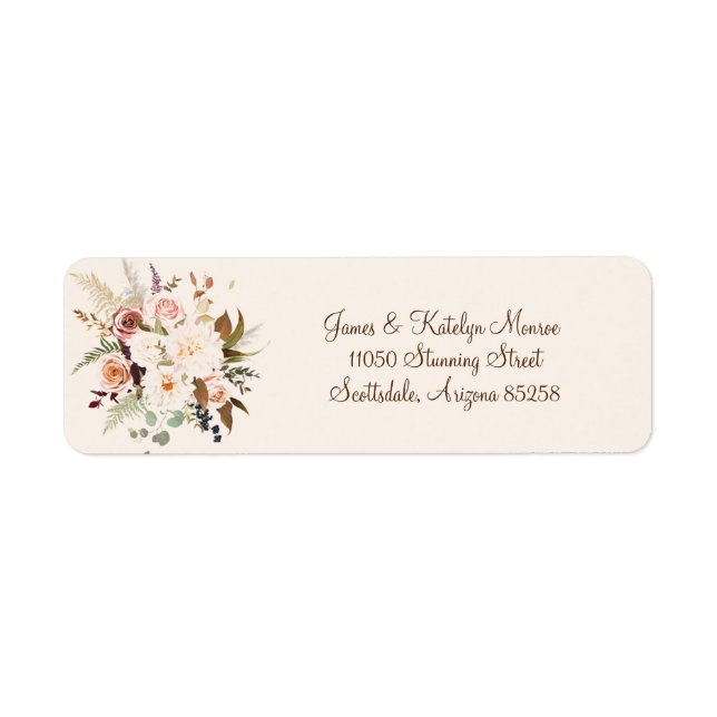 Boho Soft Colored Rose/White Flowers Label (Front)