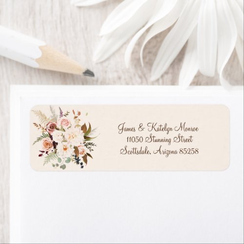 Boho Soft Colored RoseWhite Flowers Label