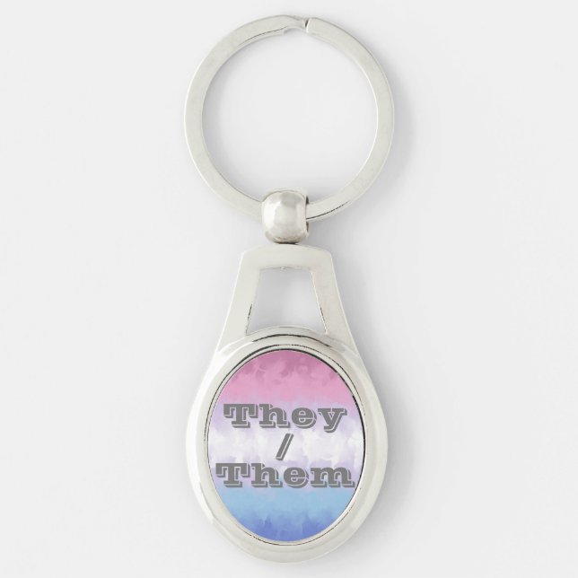 Boho Soft Customizable Pronoun Bigender Pride Flag Keychain (Front)