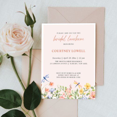 Boho Soft Flowers and Dragonflies Bridal Luncheon Invitation