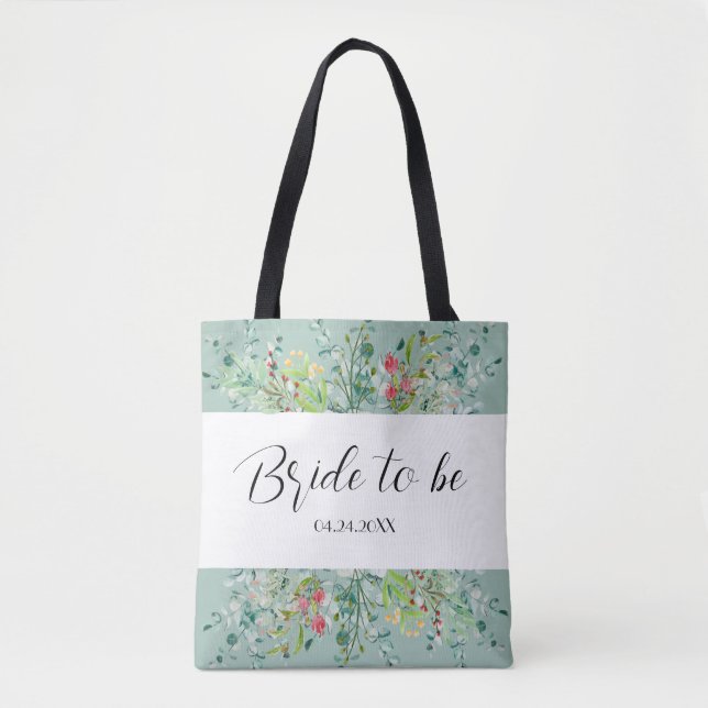Boho Soft Green with Wildflowers Bride to Be  Tote Bag (Front)