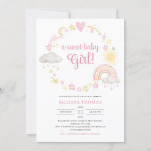 Boho soft pastel pink and yellow a sweet baby girl invitation