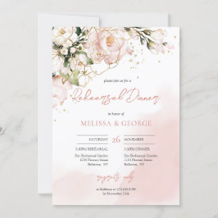 Boho soft pastel pink roses eucalyptus and gold invitation