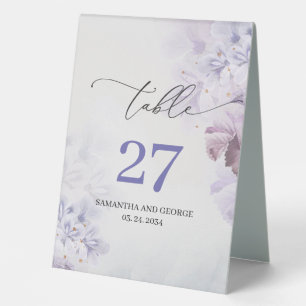 Boho soft pastel purple lilac violet spring flower table tent