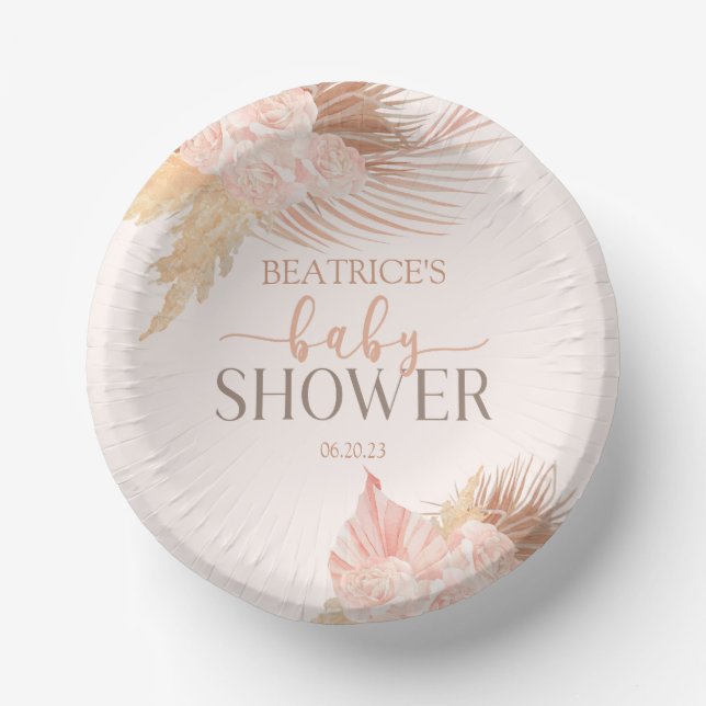 Boho Soft Pink Floral Flower Baby Shower Paper Bowls (Front)