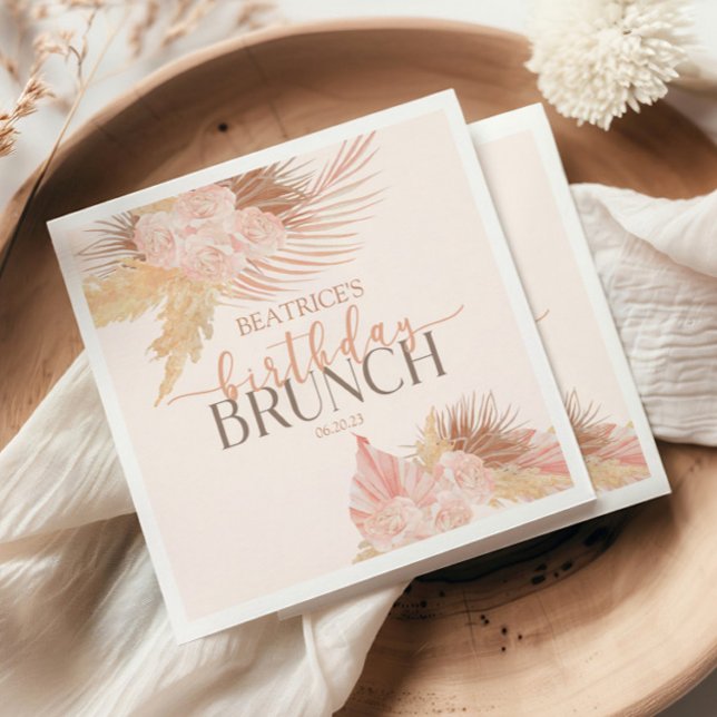 Boho Soft Pink Floral Flower Birthday Brunch Party Napkins (Creator Uploaded)