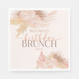 Boho Soft Pink Floral Flower Birthday Brunch Party Napkins