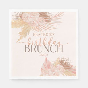 Boho Soft Pink Floral Flower Birthday Brunch Party Napkins