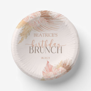 Boho Soft Pink Floral Flower Birthday Brunch Party Paper Bowls