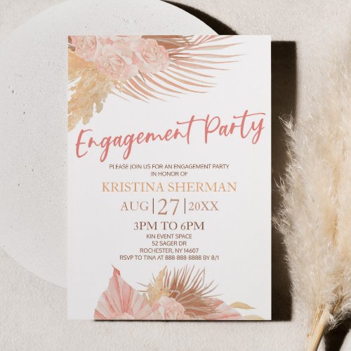 Boho Soft Pink Floral Flower Engagement Party Invitation