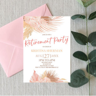 Boho Soft Pink Floral Flower Retirement Party Invitation