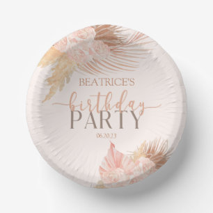 Boho Soft Pink Floral Flowers Birthday Party Paper Bowls