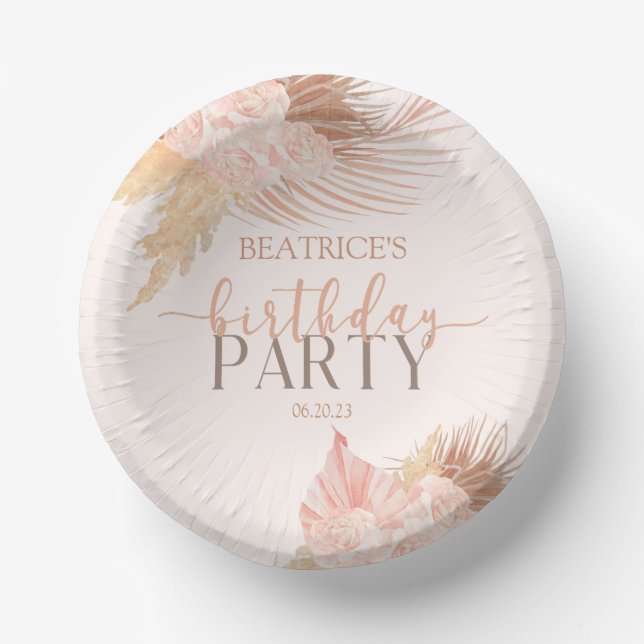 Boho Soft Pink Floral Flowers Birthday Party Paper Bowls (Front)