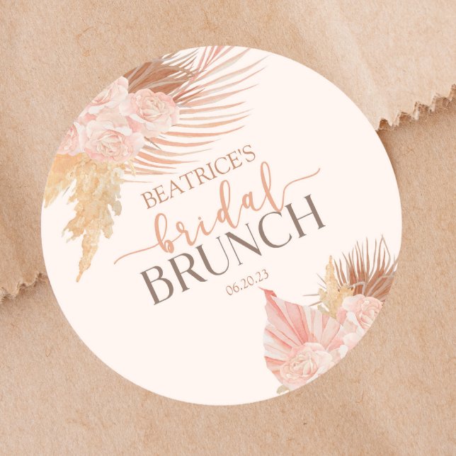Boho Soft Pink Floral Flowers Bridal Shower Brunch Classic Round Sticker (Creator Uploaded)