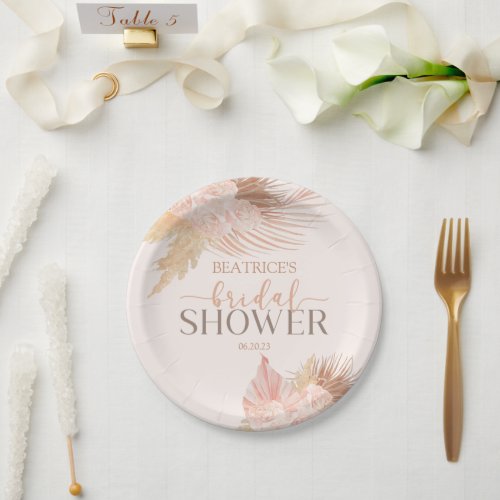 Boho Soft Pink Floral Flowers Bridal Shower Paper Plates