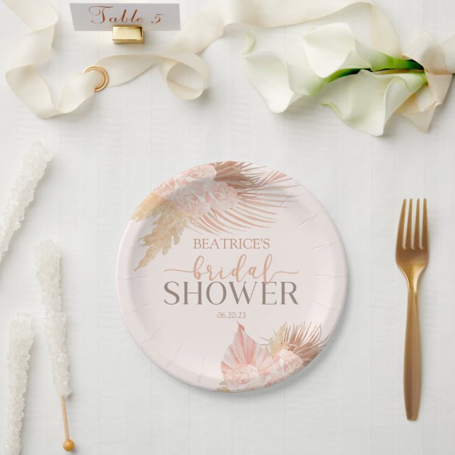 Boho Soft Pink Floral Flowers Bridal Shower Paper Plates (Wedding)