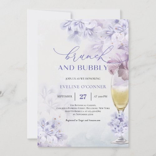Boho Soft purple champagne glass brunch and bubbly Invitation