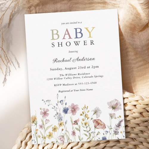 Boho Soft Wildflowers Baby Shower Invitation