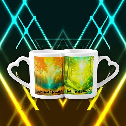 Boho Soul Unveiled Green and Yellow monogram  Coffee Mug Set
