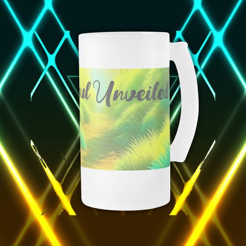 Boho Soul Unveiled Green and Yellow monogram  Frosted Glass Beer Mug