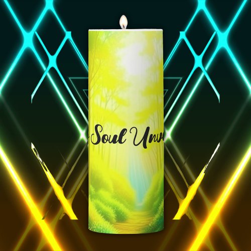 Boho Soul Unveiled Green and Yellow monogram  Pillar Candle
