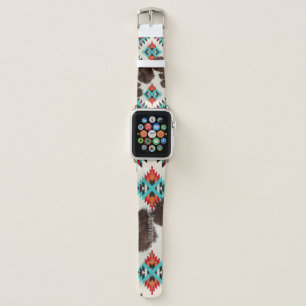 Boho Southwest Cowhide Turquoise Name Apple Watch Band