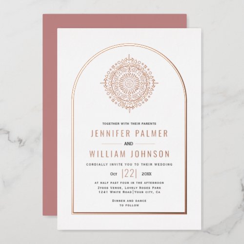 Boho Southwest medallion arch wedding rose gold  Foil Invitation